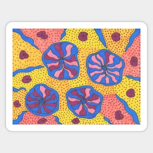 Blue and Bright Funky Space Flowers Sticker